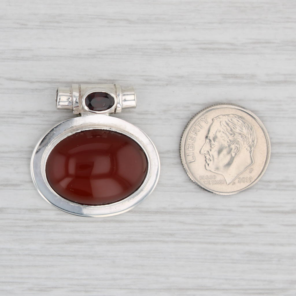 Light Gray Carnelian Garnet Pendant Sterling Silver Statement Slide