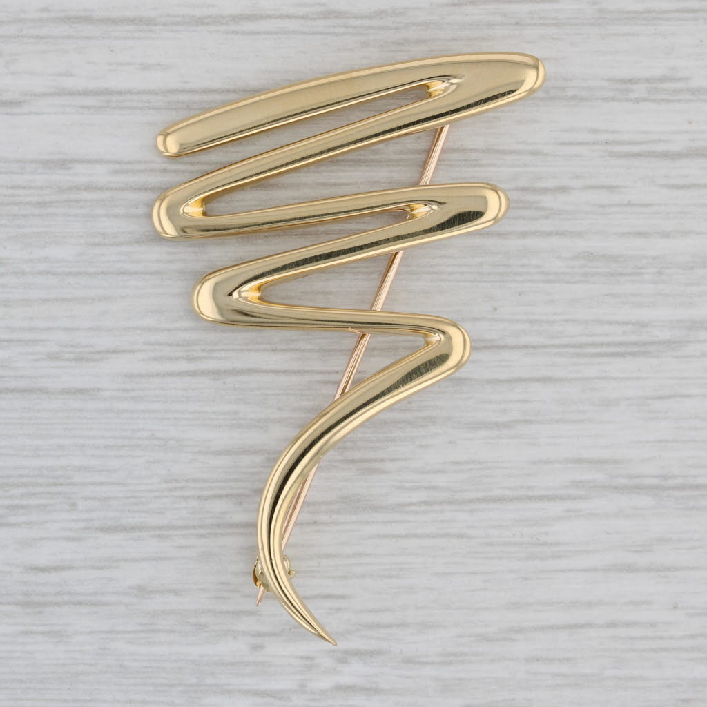 Gray Tiffany Paloma Picasso Squiggle Zig Zag Brooch 18k Yellow Gold Pin Pouch