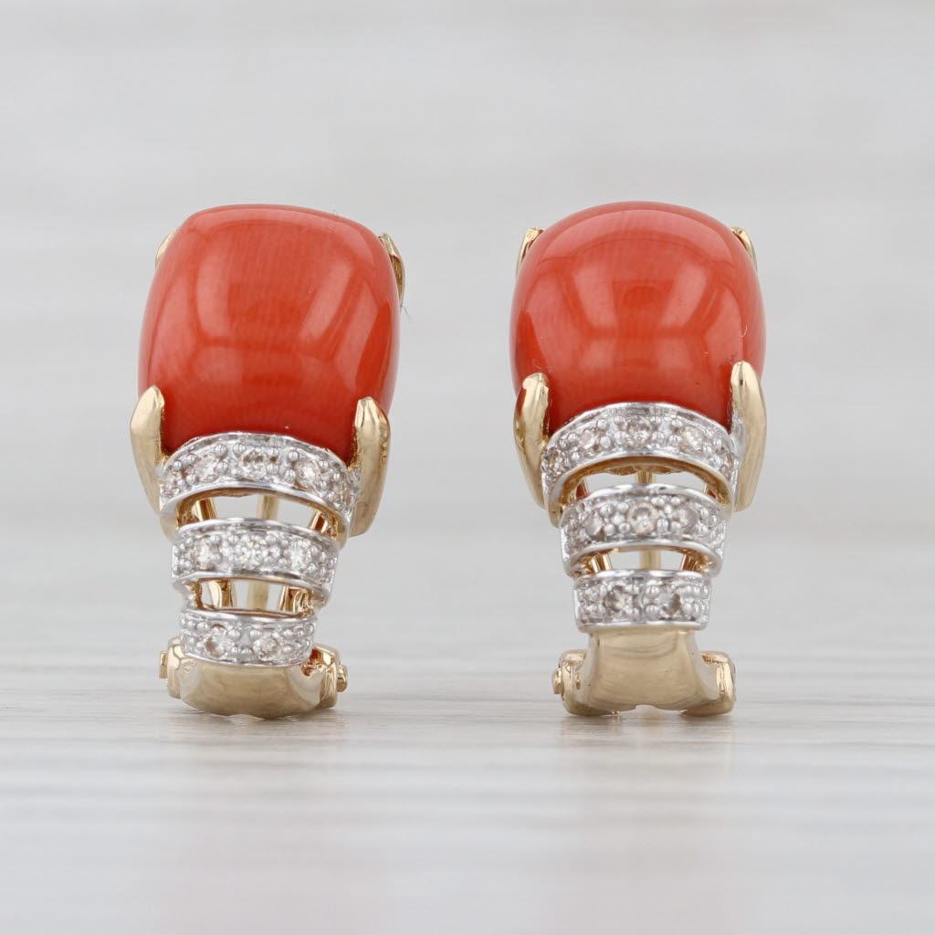 Le Vian Coral Diamond J-Hook Earrings 14k Yellow Gold Omega Back Drops