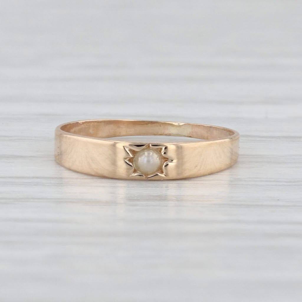 Antique Imitation Pearl Baby Ring 8k Yellow Gold Small Size Band