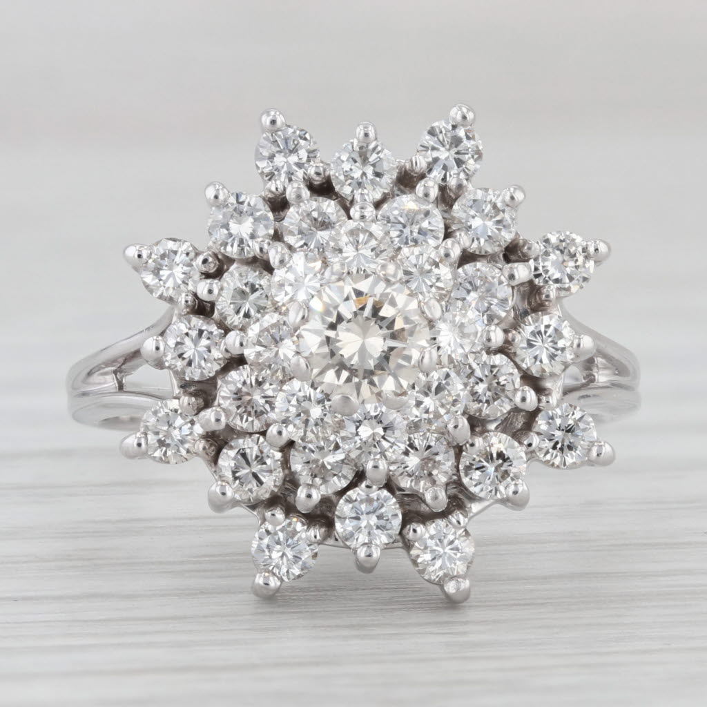 Light Gray 1.64ctw Diamond Cluster Cocktail Ring 14k White Gold Size 9