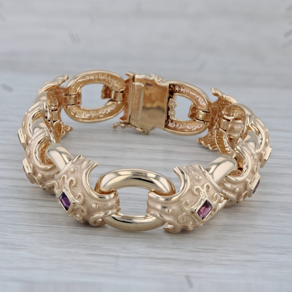 Dark Gray 3.22ctw Dankner 1.64ctw Amethyst Garnet Bracelet 14k Yellow Gold 6.75"