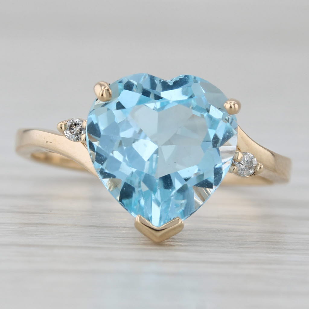 Gray 5.03ctw Blue Topaz Heart Ring 10k Yellow Gold Size 7 Diamond Accents