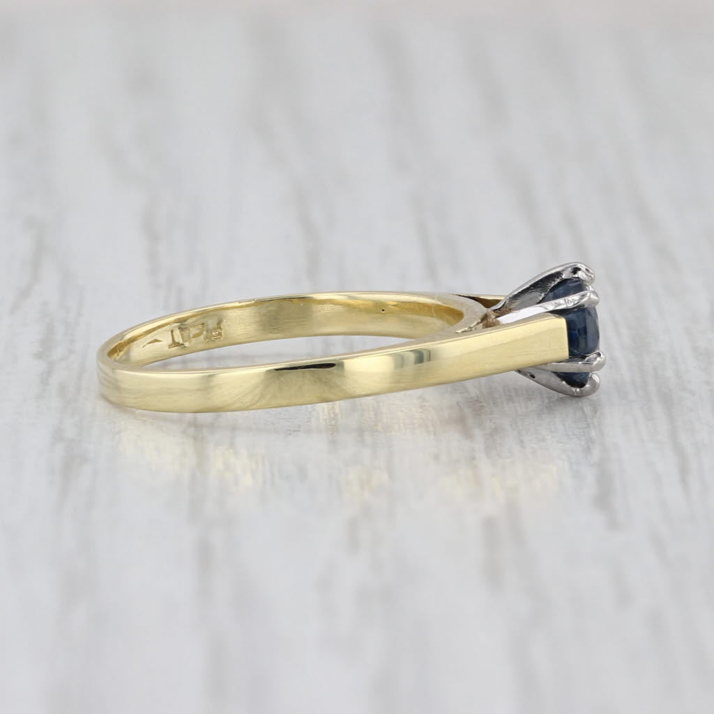 0.50ct Blue Sapphire Solitaire Ring 18k Yellow Gold Platinum Sz 5 Cathedral Band