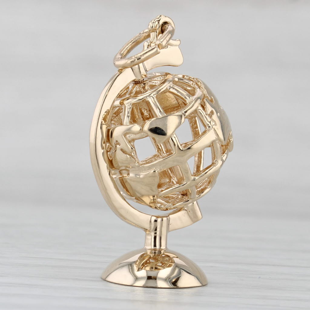 Light Gray Spinning Globe Charm 14k Yellow Gold Pendant