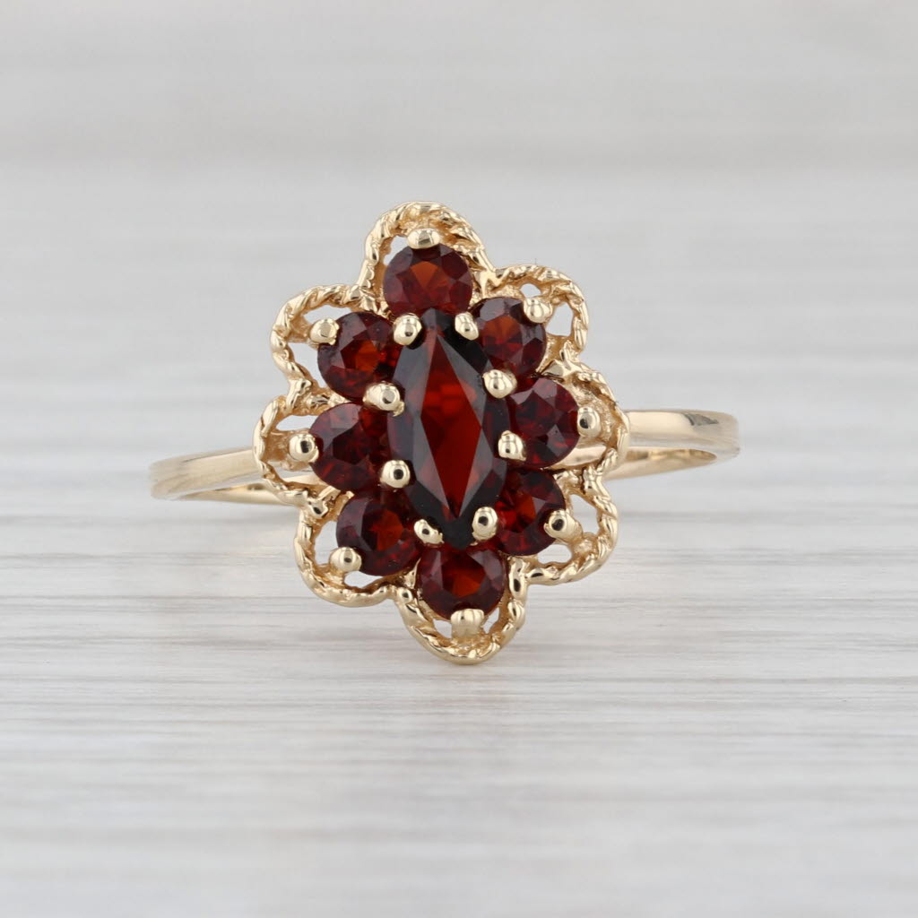 1.62ctw Garnet Flower Cluster Ring 14k Yellow Gold Size 9.25