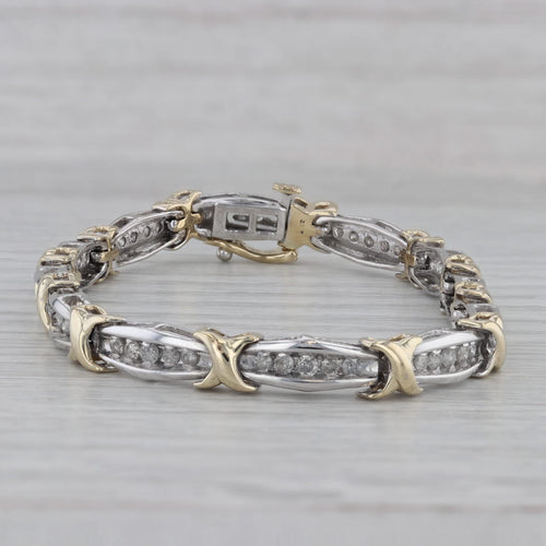 Gray 1.25ctw Diamond Bar X Link Tennis Bracelet 10k White Yellow Gold 7" 6mm