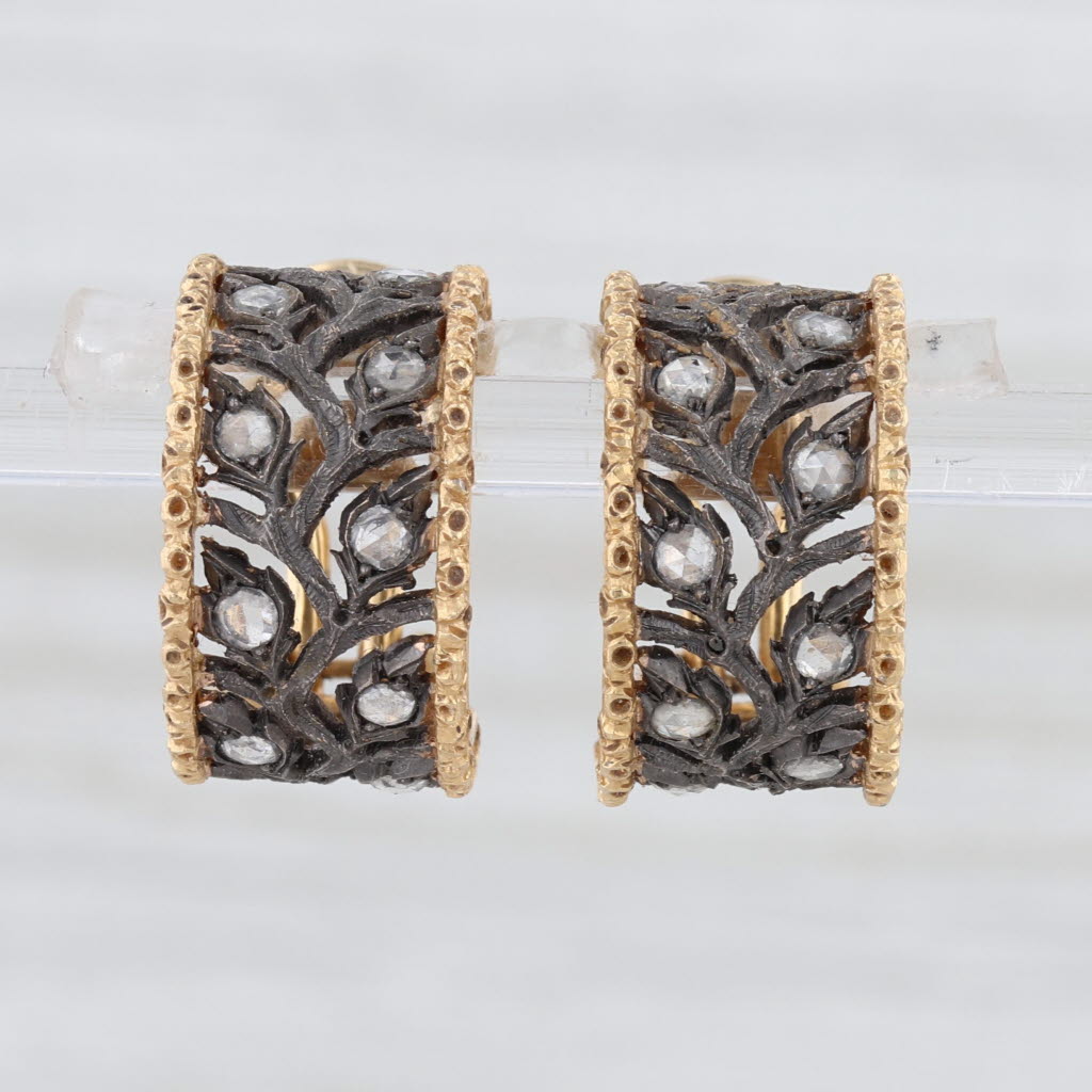 Buccellati Ramage 0.49ctw Diamond Flower Hoop Earrings 18k Gold 2-Toned Hoops