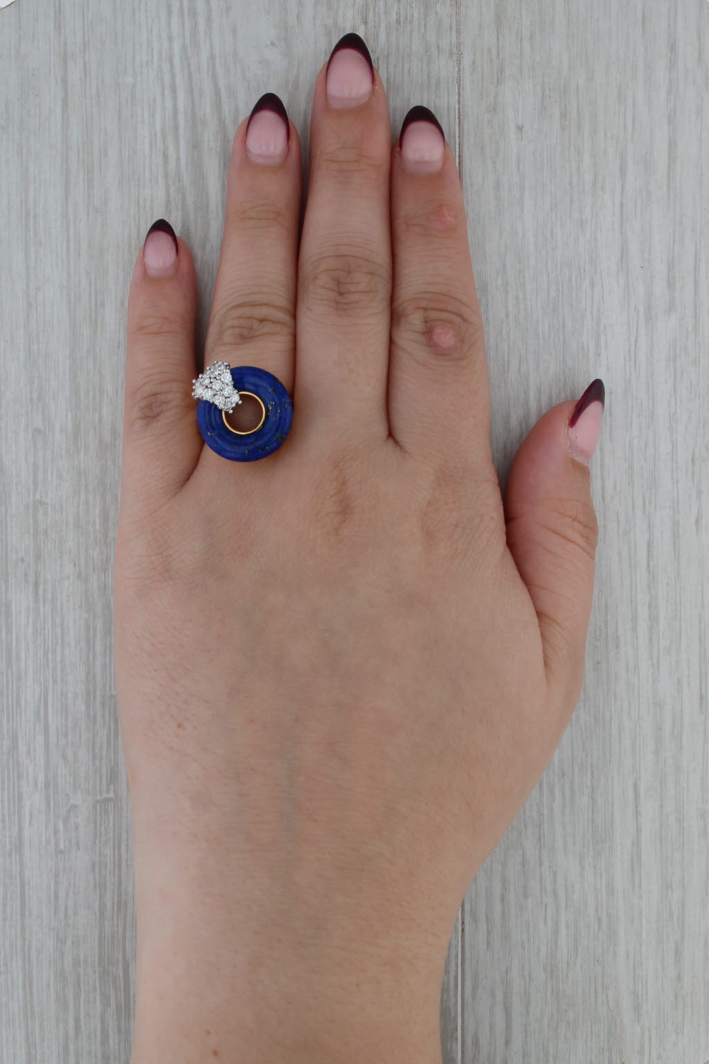 0.48ctw Diamond Blue Lapis Lazuli Hololith Ring 18k Yellow Gold Size 6