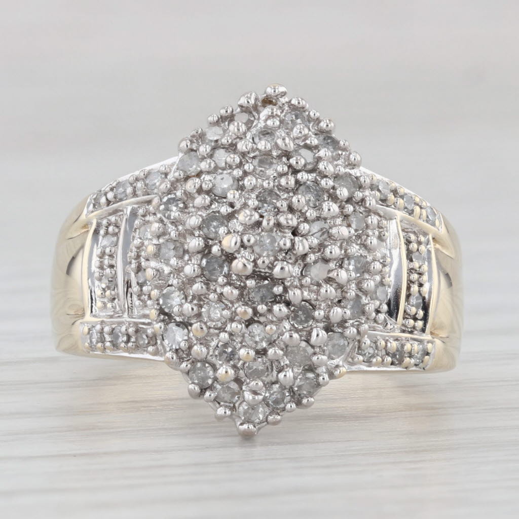 Light Gray 0.50ctw Diamond Cluster Ring 10k Yellow Gold Size 7.75 Cocktail