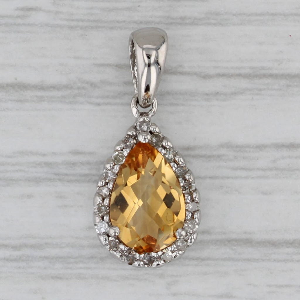 Gray 1.18ct Citrine Diamond Teardrop Pendant 14k White Gold