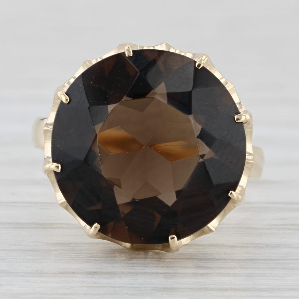 Dark Slate Gray 8.65ct Smoky Quartz Round Solitaire Ring 14k Yellow Gold Size 6.5