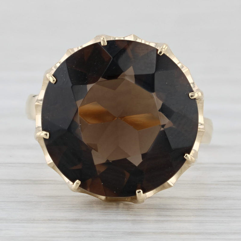 8.65ct Smoky Quartz Round Solitaire Ring 14k Yellow Gold Size 6.5