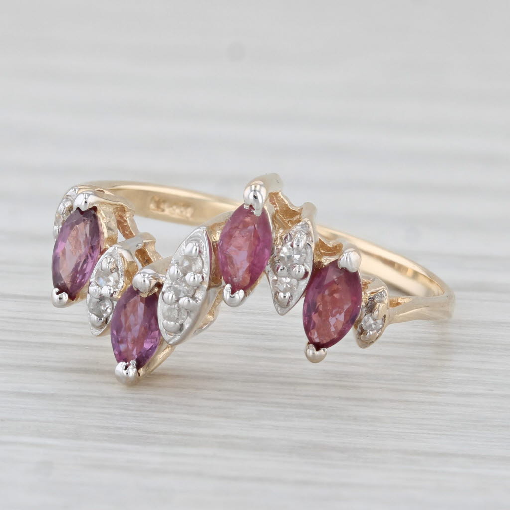 Light Gray Ruby Diamond Marquise Zig Zag Ring 10k Yellow Gold Size 6.75