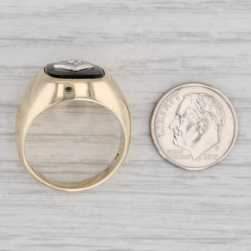 Gray 0.11ct Diamond Onyx Signet Ring 10k Yellow Gold Size 9.5