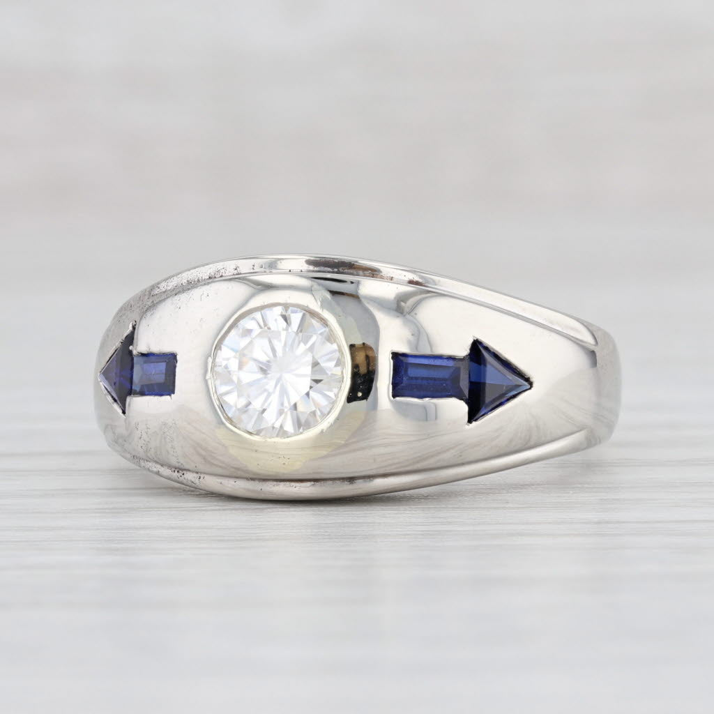 Light Gray Vintage 1.48ctw Moissanite Lab Created Sapphire Men's Ring 10k Gold Size 11.75