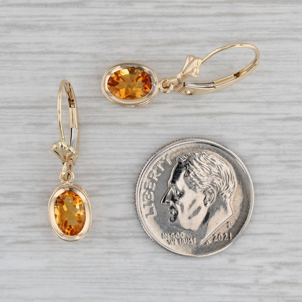 Gray 1.40ctw Oval Citrine Dangle Earrings 14k Yellow Gold Drops Lever Backs