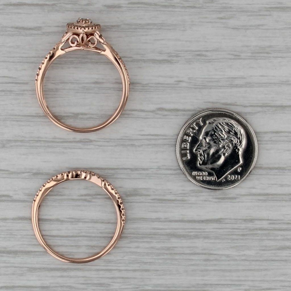 0.37ctw Pear Diamond Halo Engagement Ring Wedding Band Bridal Set 10k Rose Gold