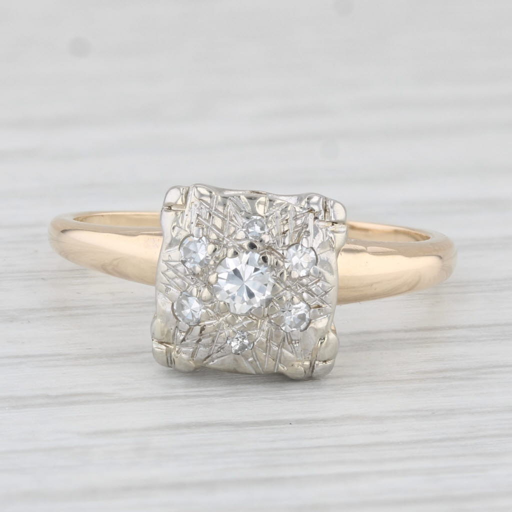 Light Gray Vintage 0.15ctw Diamond Ring 14k White Yellow Gold Size 6.25 Engagement