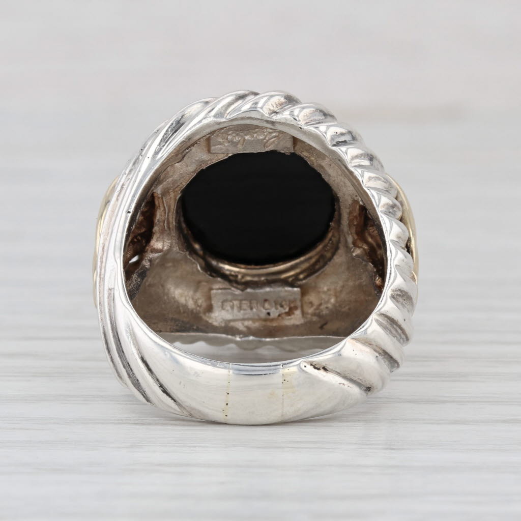 Rigoberto Tumbled Onyx Ring Sterling Silver 14k Gold Size 8-8.25 Statement