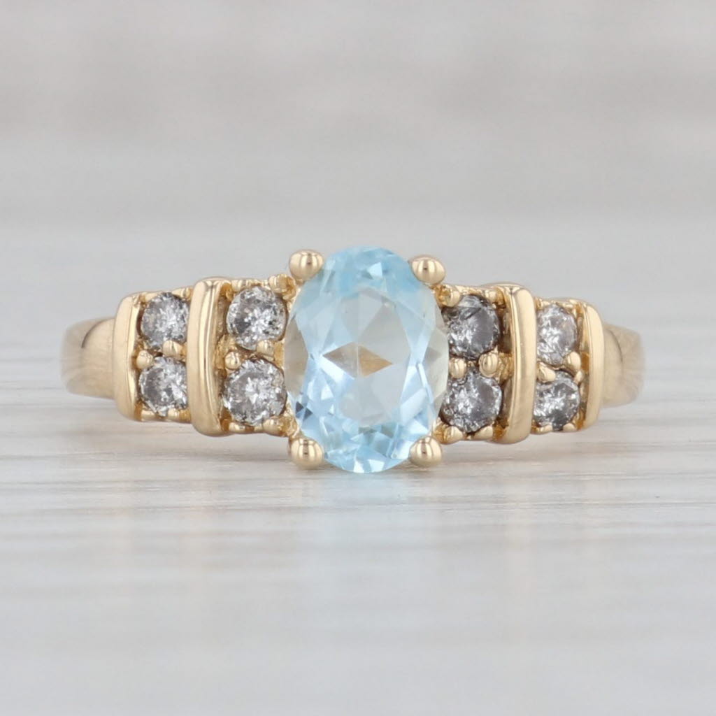 Gray 1.25ctw Oval Blue Topaz Diamond Ring 14k Yellow Gold Size 6.25