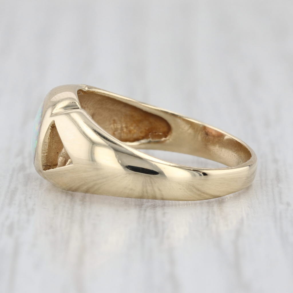 Lab Created Opal Cabochon Solitaire Ring 10k Yellow Gold Size 7.5