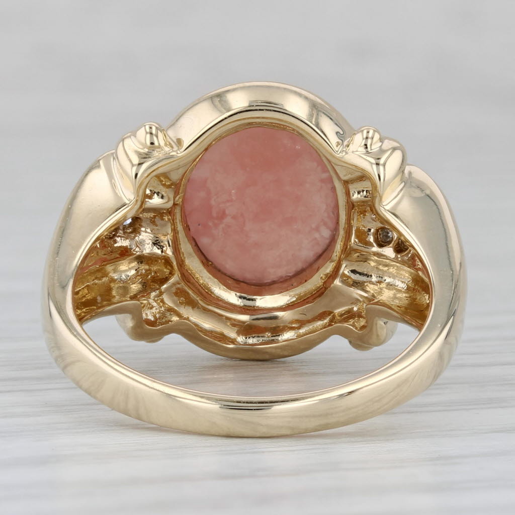 Gray Red Rhodochrosite Cabochon Diamond Ring 14k Yellow Gold Size 9.25