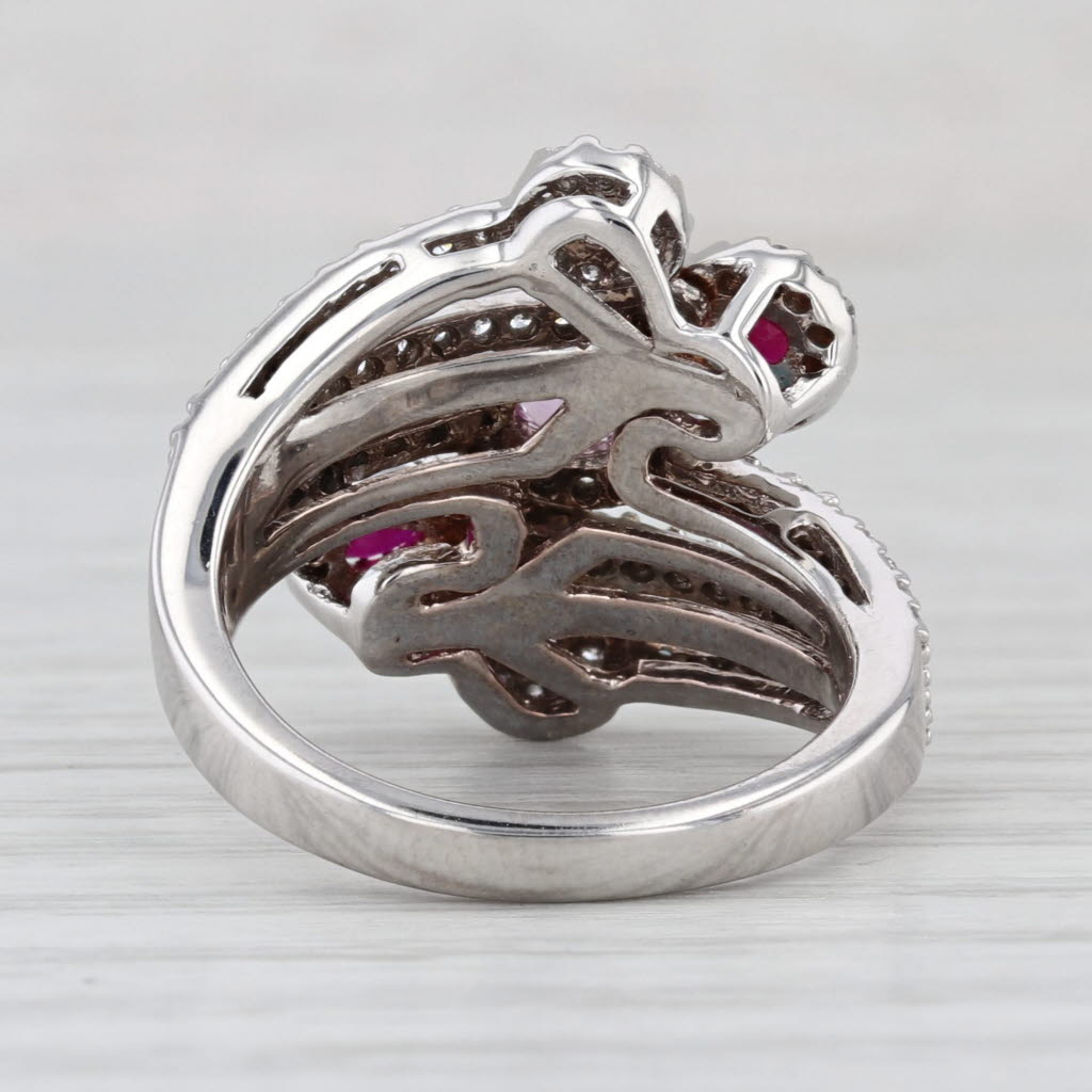 1.53ctw Diamond Pink Sapphire Ruby Cocktail Ring 14k White Gold Size 7.25