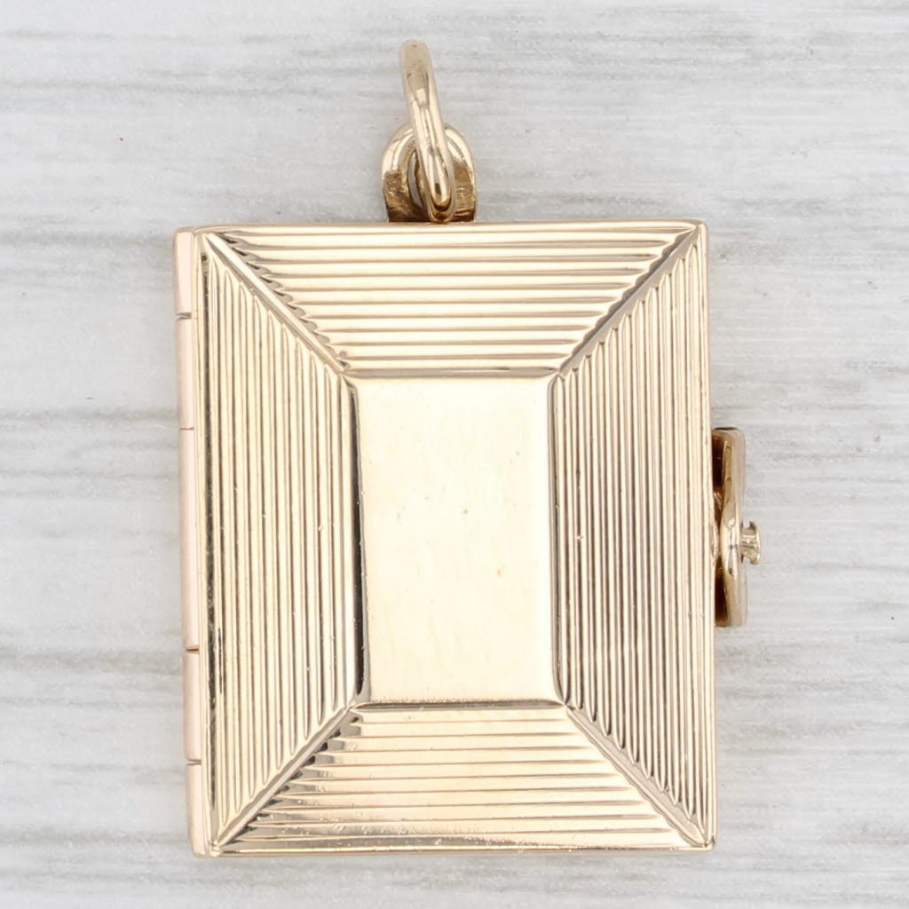 Light Gray Vintage Engravable Book Picture Locket Pendant 14k Yellow Gold