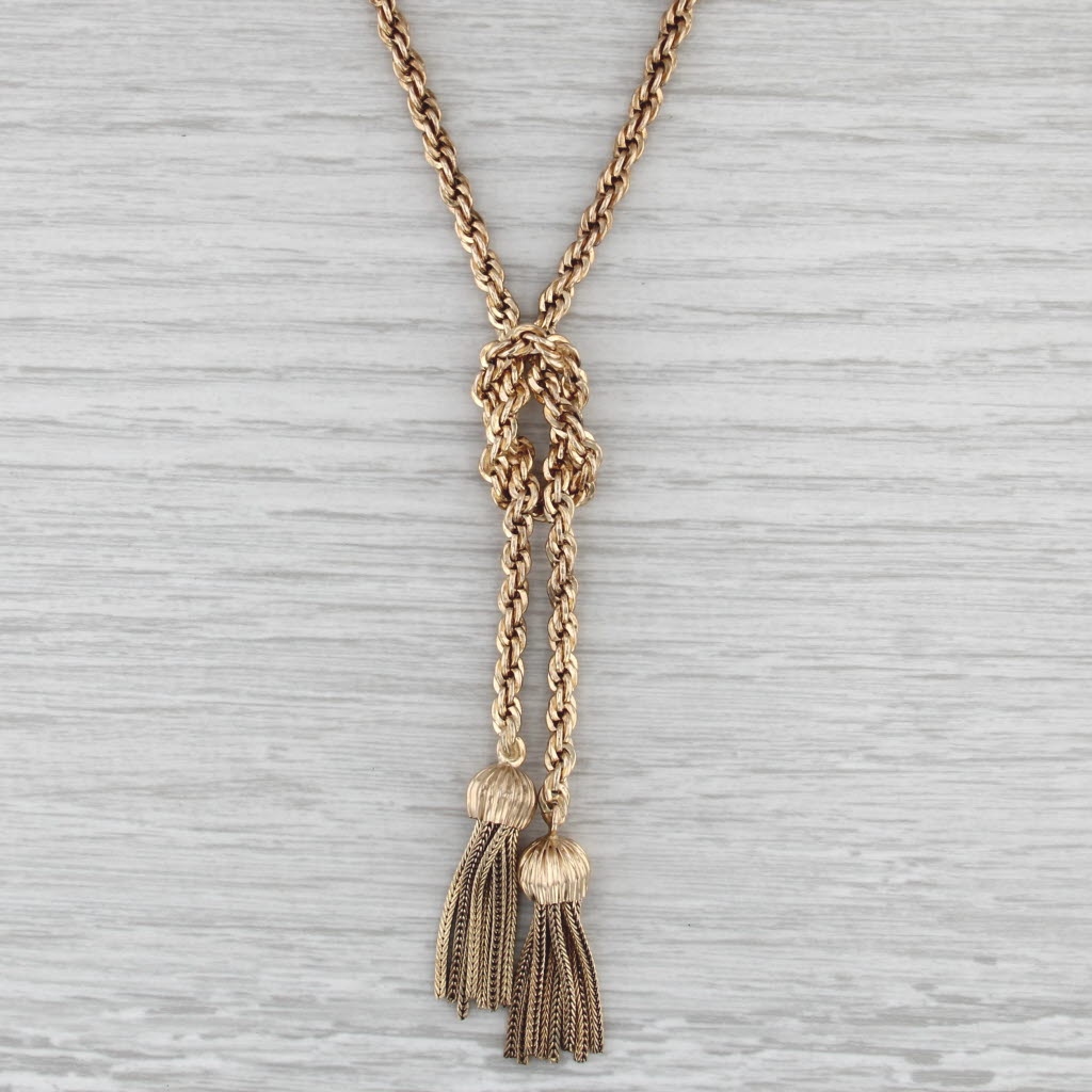 Vintage Rope Chain Fringe Larait Necklace 1/20 12k Gold Filled 17"