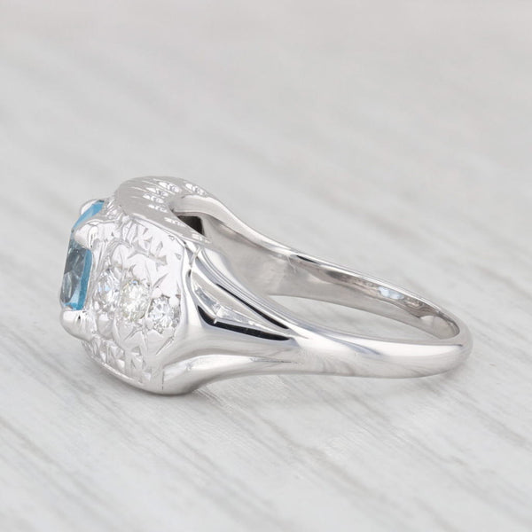 1.90 ctw Blue Topaz Diamond Ring 14K White Gold Size 6