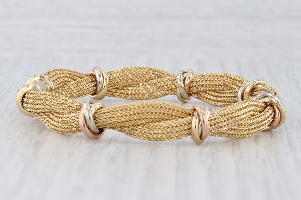 6" Woven Multi-Wheat Chains Bracelet 18k Yellow Rose White Gold 8.6mm