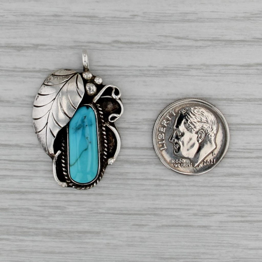 Vintage Artisan Signed Southwestern Turquoise Leaf Ring Sterling Silver