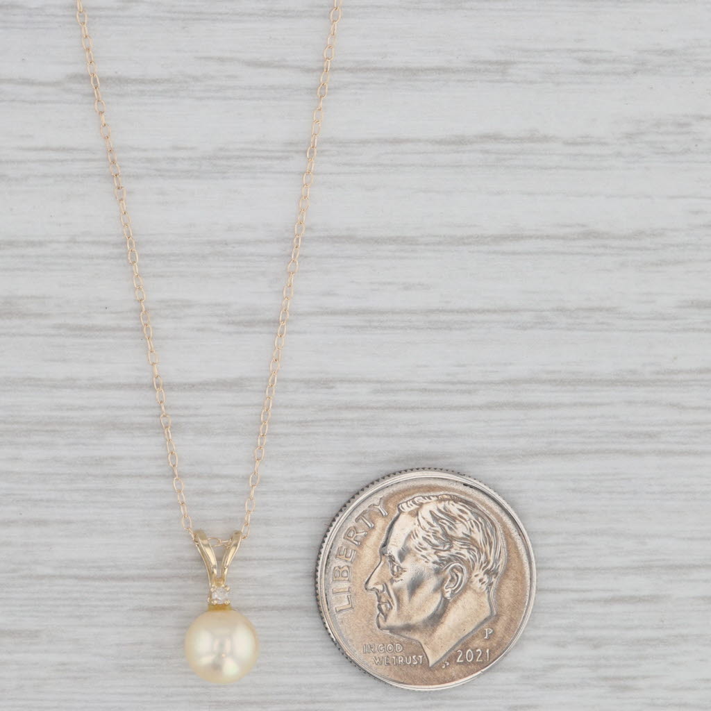 Gray Cultured Pearl Diamond Drop Pendant Necklace 14k Yellow Gold 16.5" Cable Chain