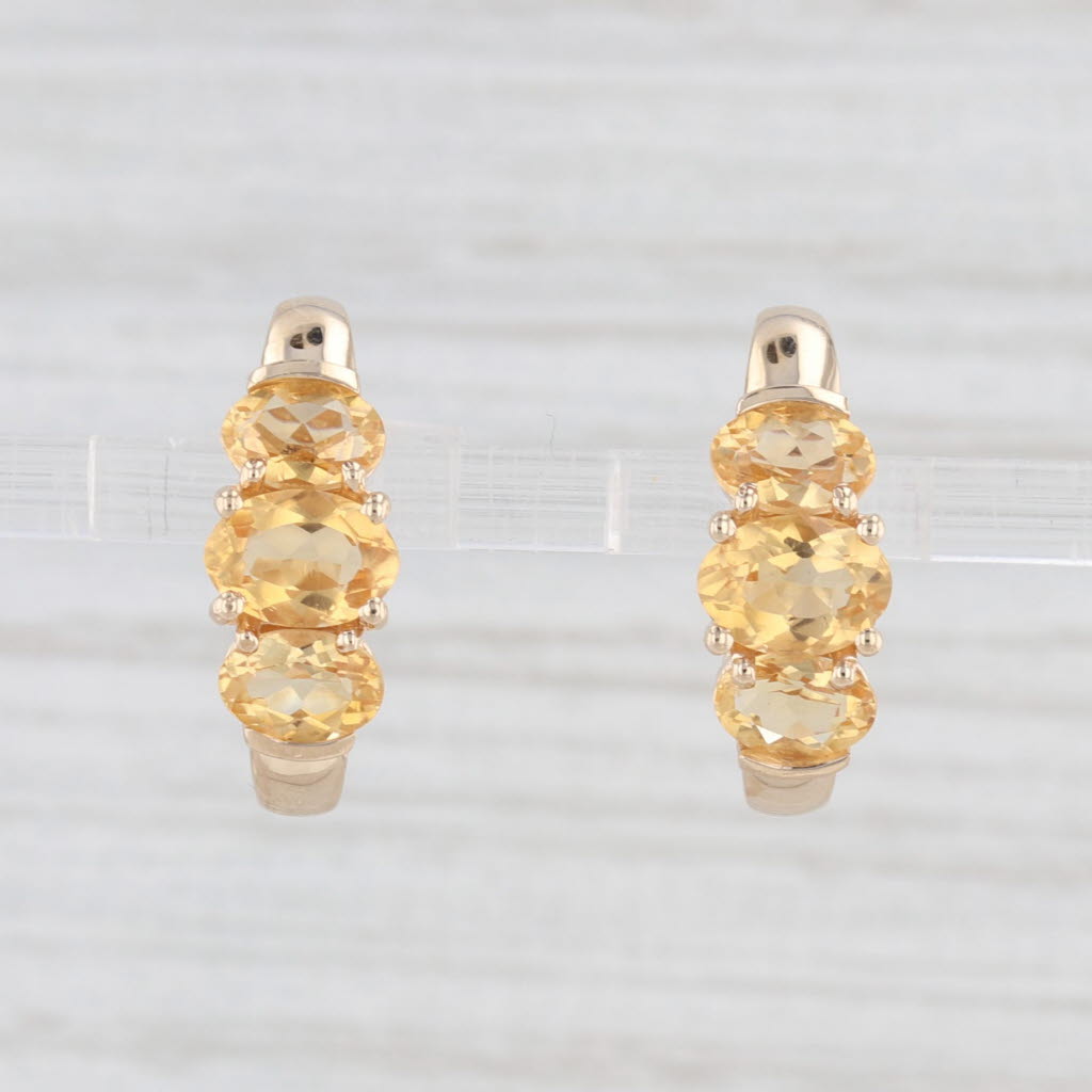 Light Gray Town & Country 3ctw Citrine 3-Stone J-Hook Earrings 10k Yellow Gold Drops