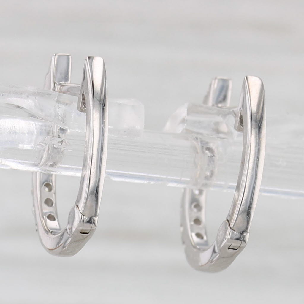 Light Gray 0.25ctw Diamond Hoop Huggie Earrings 14k White Gold Hinged Snap Top Hoops