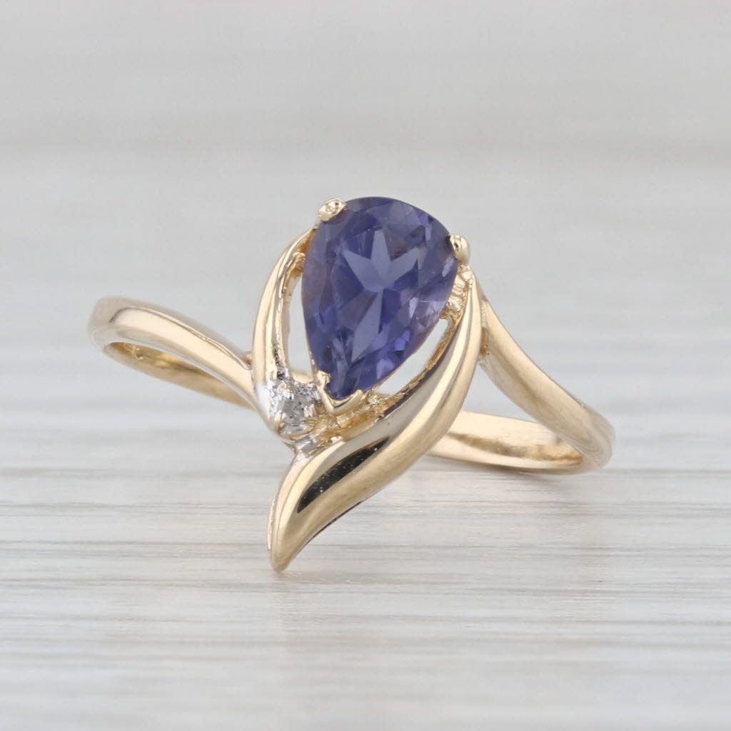 0.58ct Pear Iolite Teardrop Ring 10k Yellow Gold Size 6 Diamond Accent