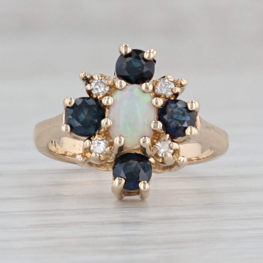 Gray 0.66ctw Opal Blue Sapphire Diamond Cluster Ring 14k Yellow Gold Small Size 2.5