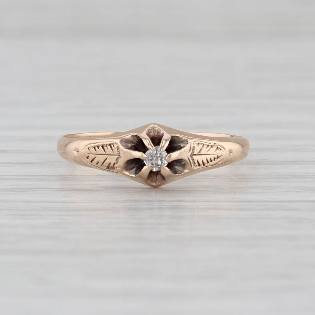 Vintage 0.05ct Old Mine Diamond Solitaire Engagement Ring 10k Gold Size 7.25