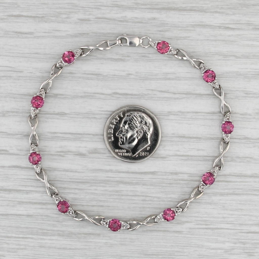 7" Pink Mystic Topaz Diamond Tennis Bracelet 14k White Gold 3.8mm