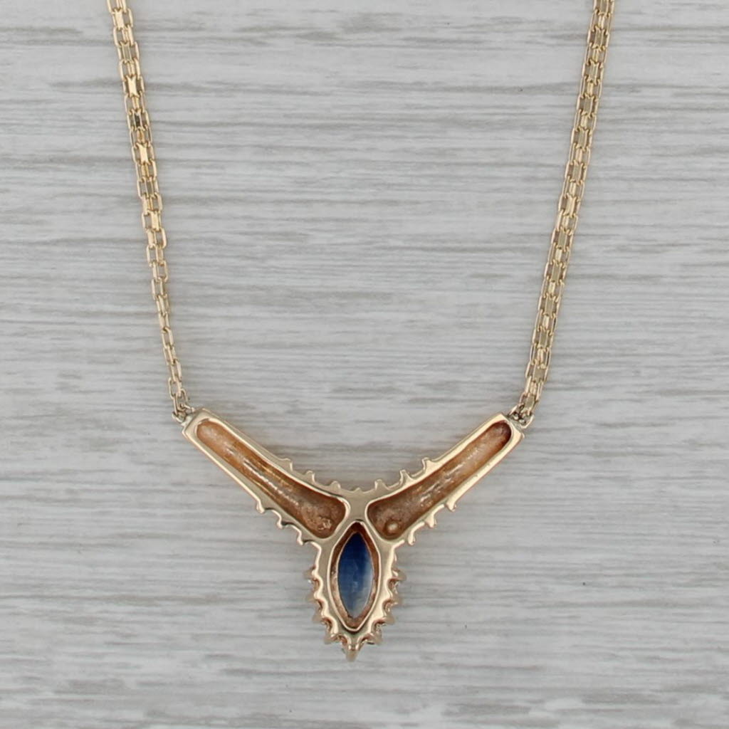 1.20ctw Blue Sapphire Halo V Necklace 14k Yellow Gold 18" Bismack Chain