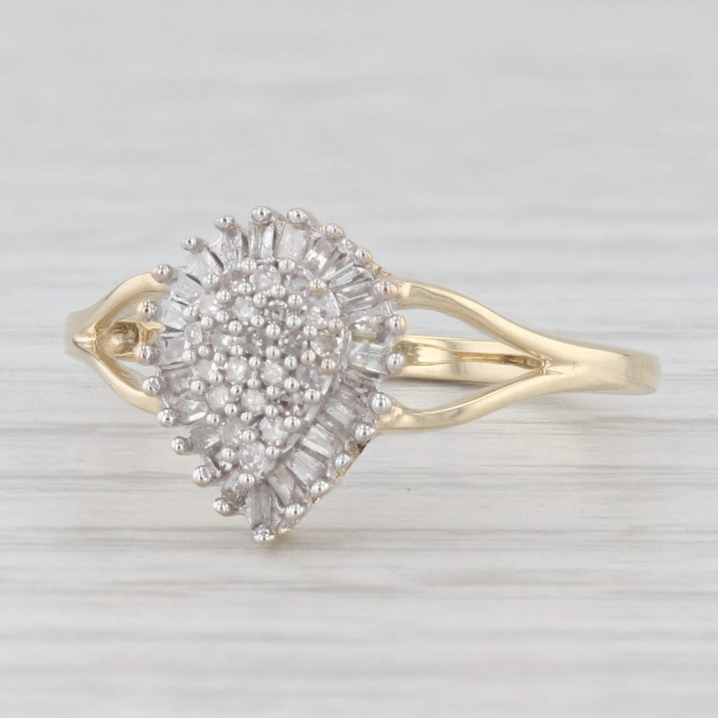 Light Gray Diamond Cluster Teardrop Halo Ring 10k Yellow Gold Size 6.75 Engagement