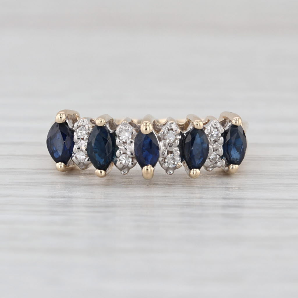 0.86ctw Diamond Sapphire Rooftop Ring 14k Yellow Gold Stackable Pyramid Size 5.5