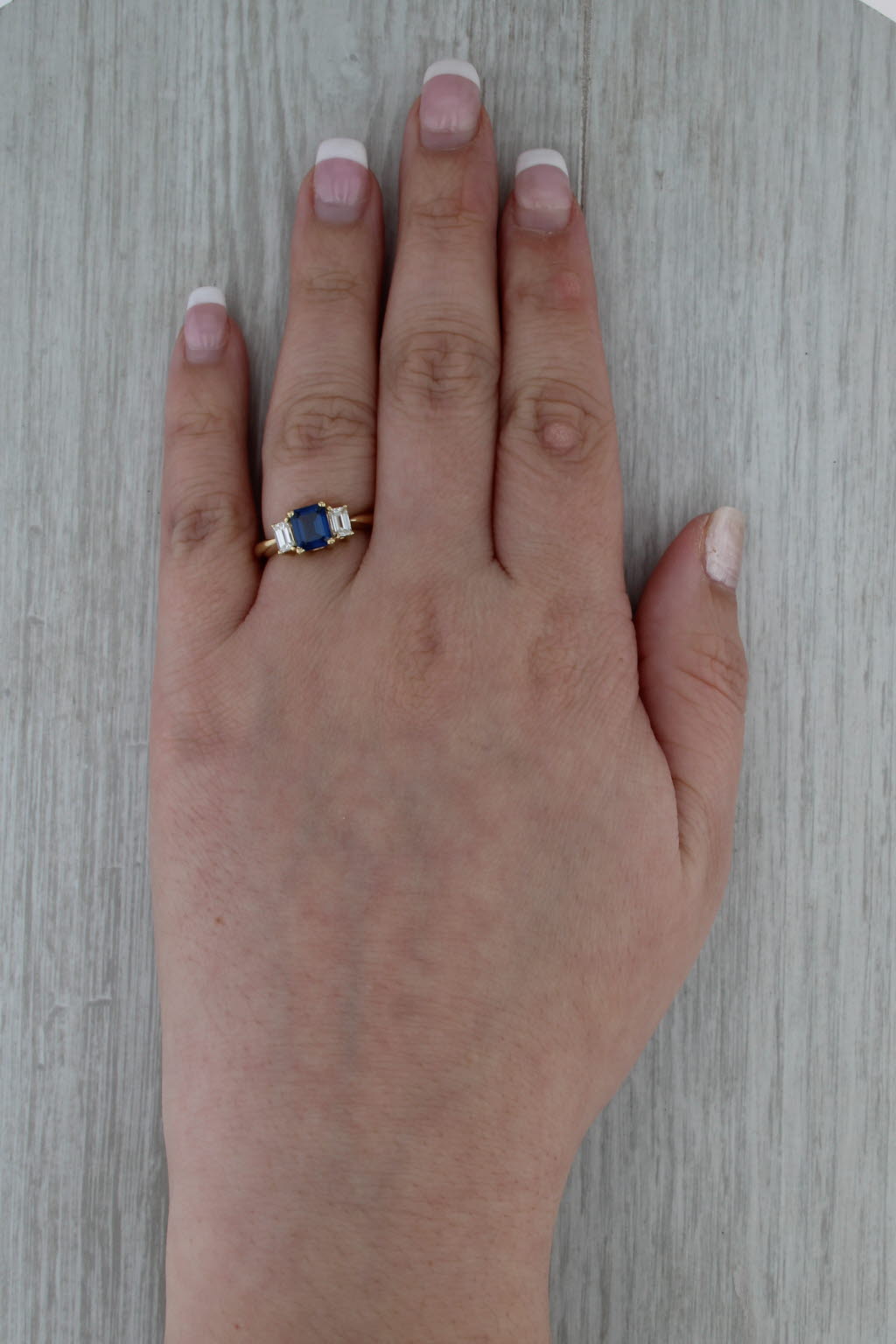 1.63ctw Emerald Cut Blue Sapphire Diamond Ring 18k Gold Size 6.25 Engagement