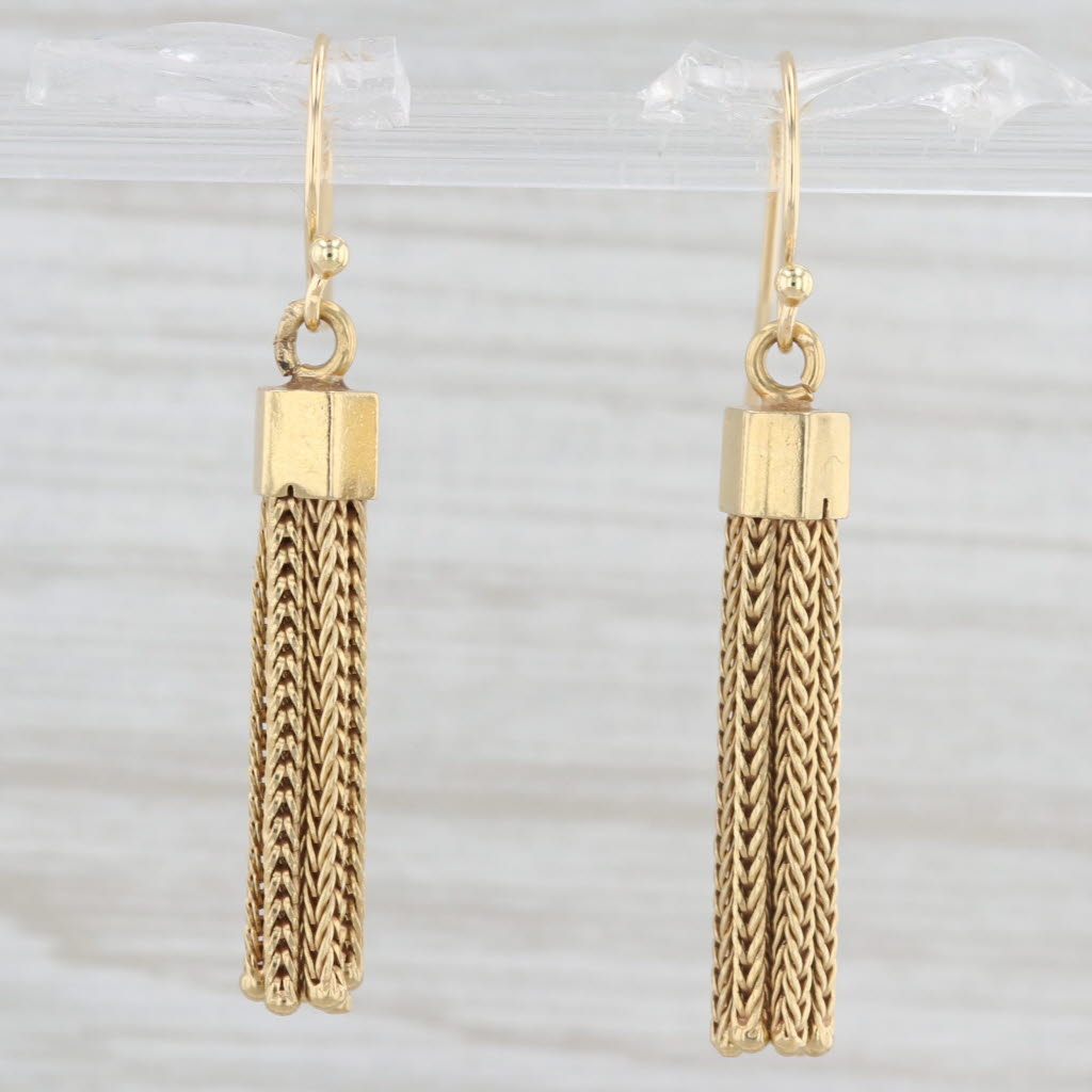 Light Gray Vintage Fringe Dangle Earrings 18k Yellow Gold Hook Posts