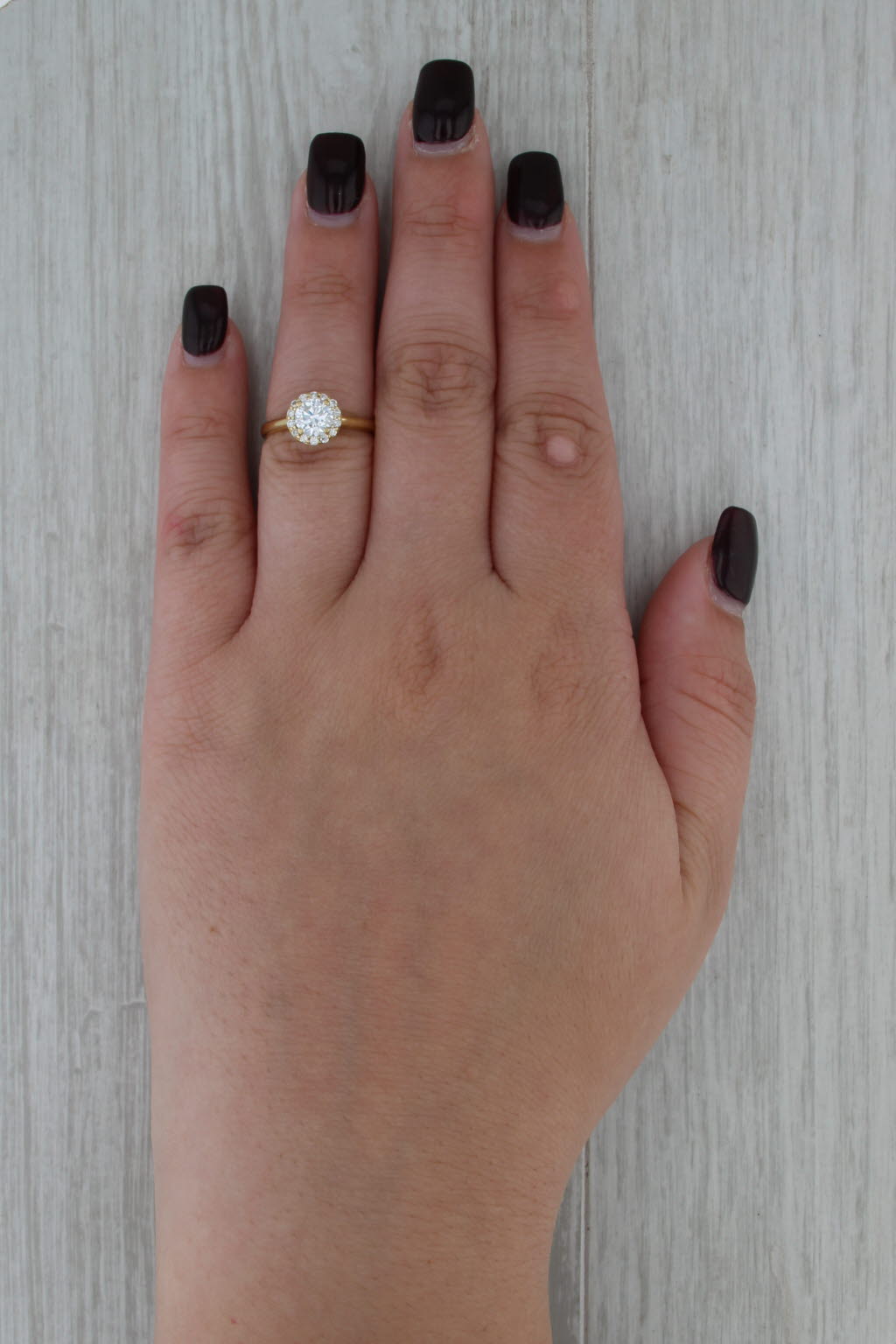 IGI 0.87ctw Lab Grown Round Diamond Halo Ring 18k Yellow Gold Size 5.5