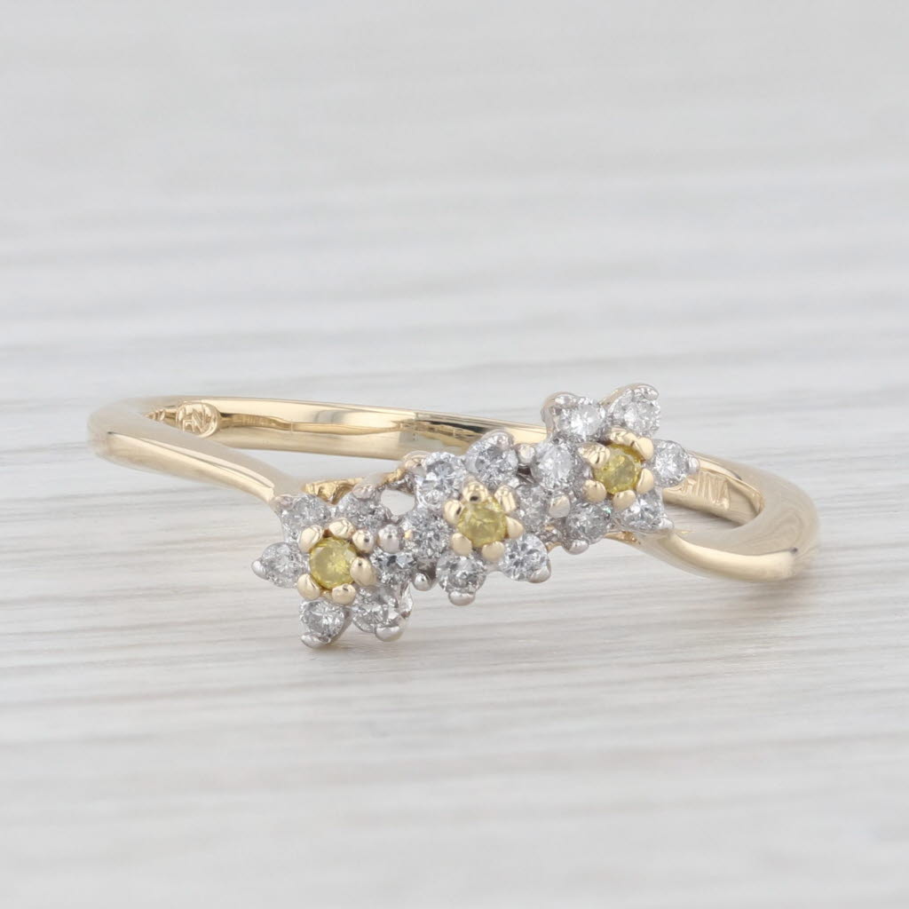 Light Gray 0.22ctw White Yellow Diamond Flowers Ring 14k Yellow Gold Size 8