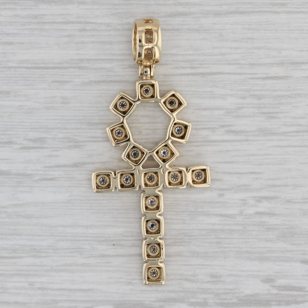 Gray 1.35ctw Diamond Ankh Cross Pendant 14k Yellow Gold Religious Jewelry