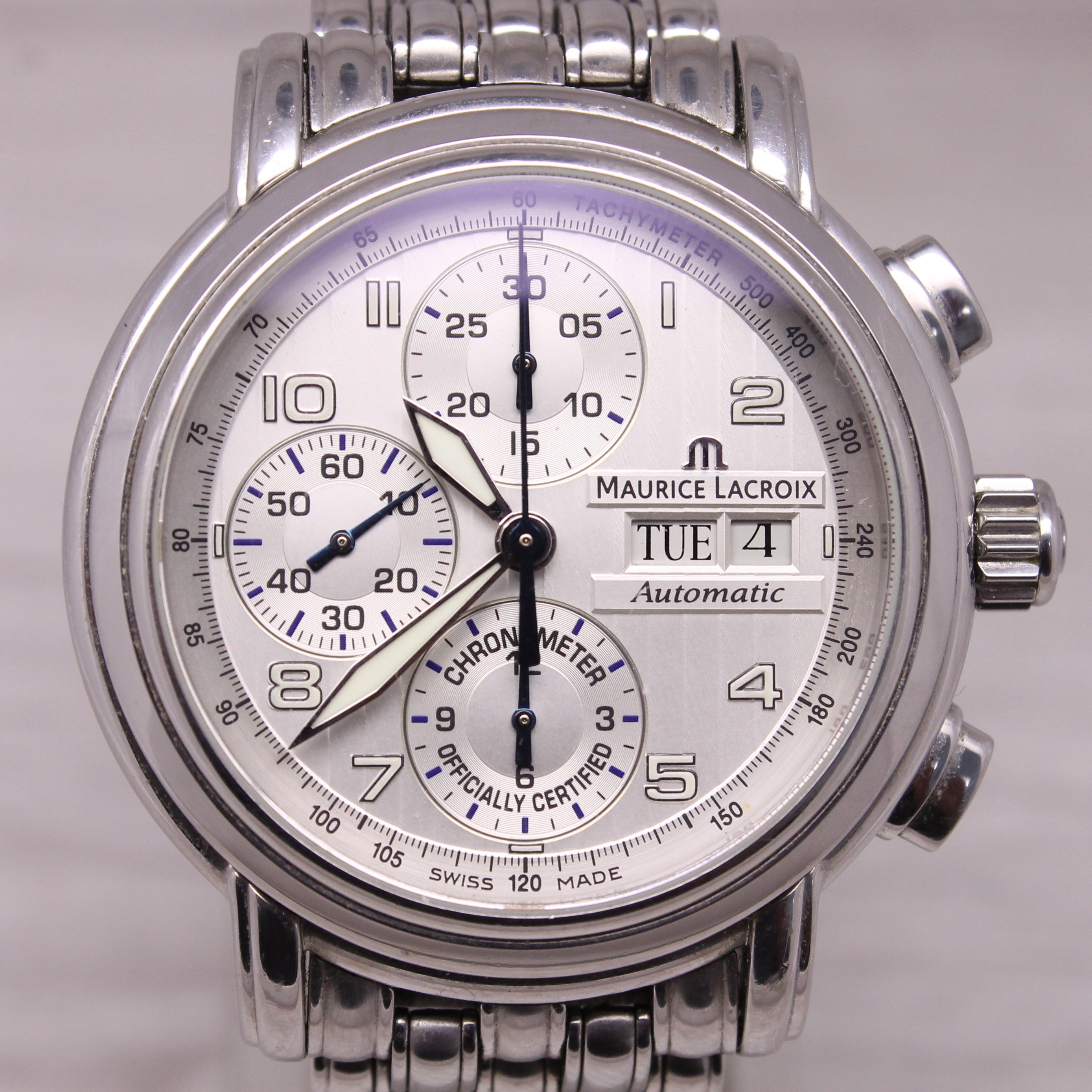 Maurice Lacroix Masterpiece Mens Chrono Automatic 42mm Steel Watch Swiss MP6128