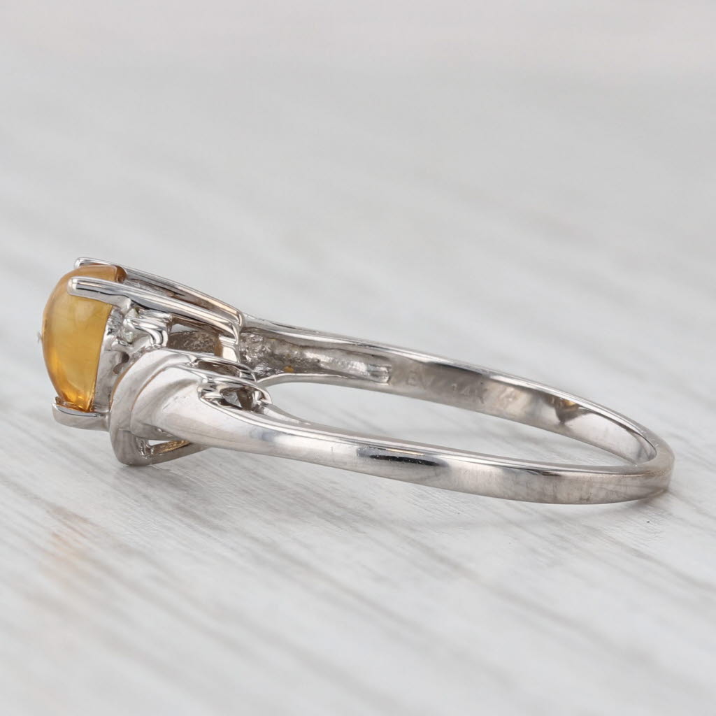Light Gray Pear Cabochon Citrine Solitaire Ring 14k White Gold Size 7